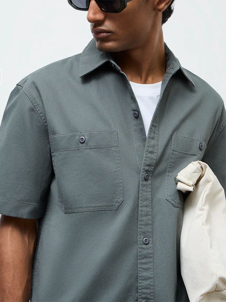 WES Casuals Dark Green Relaxed-Fit Cotton Shirt — photo 3