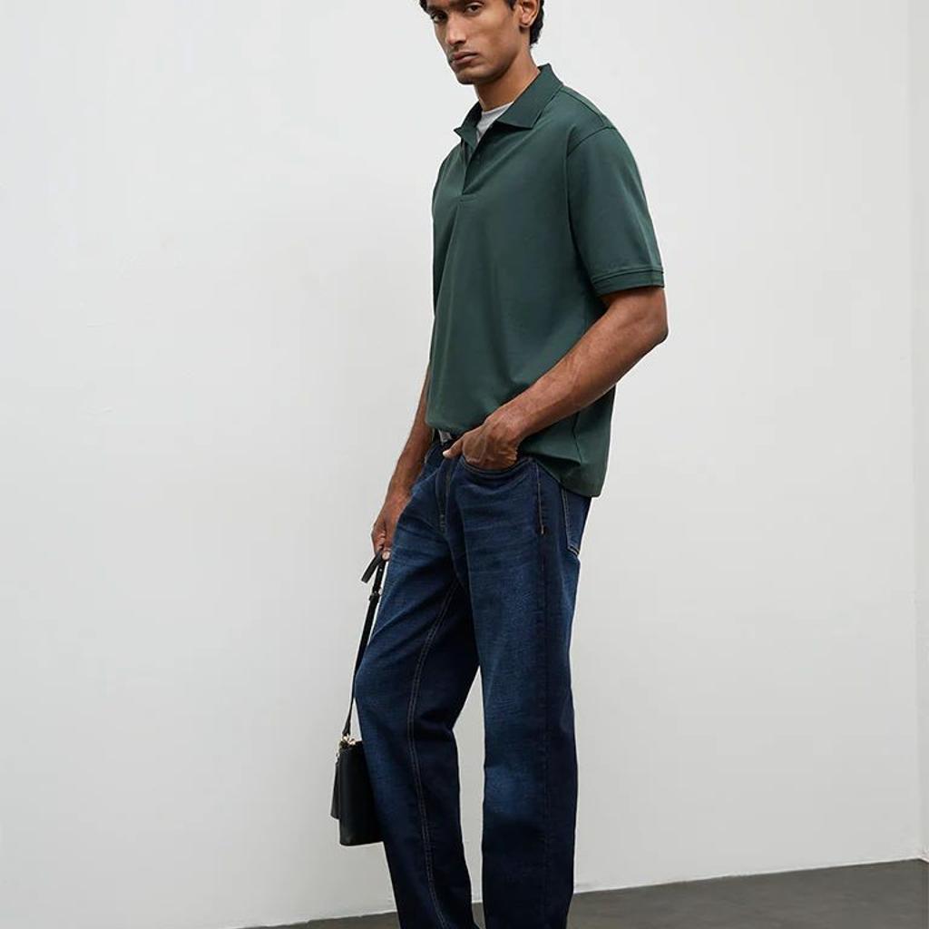 WES Casuals Dark Sage Relaxed-Fit Cotton Polo T-Shirt