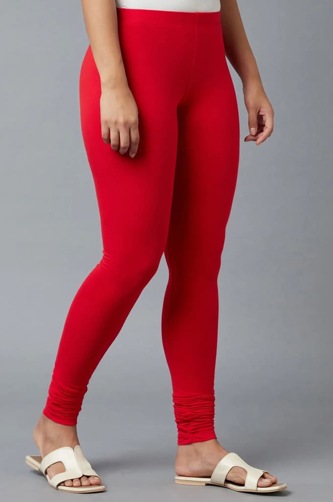 Women Red Ankle Length Cotton Lycra Churidar — photo 4