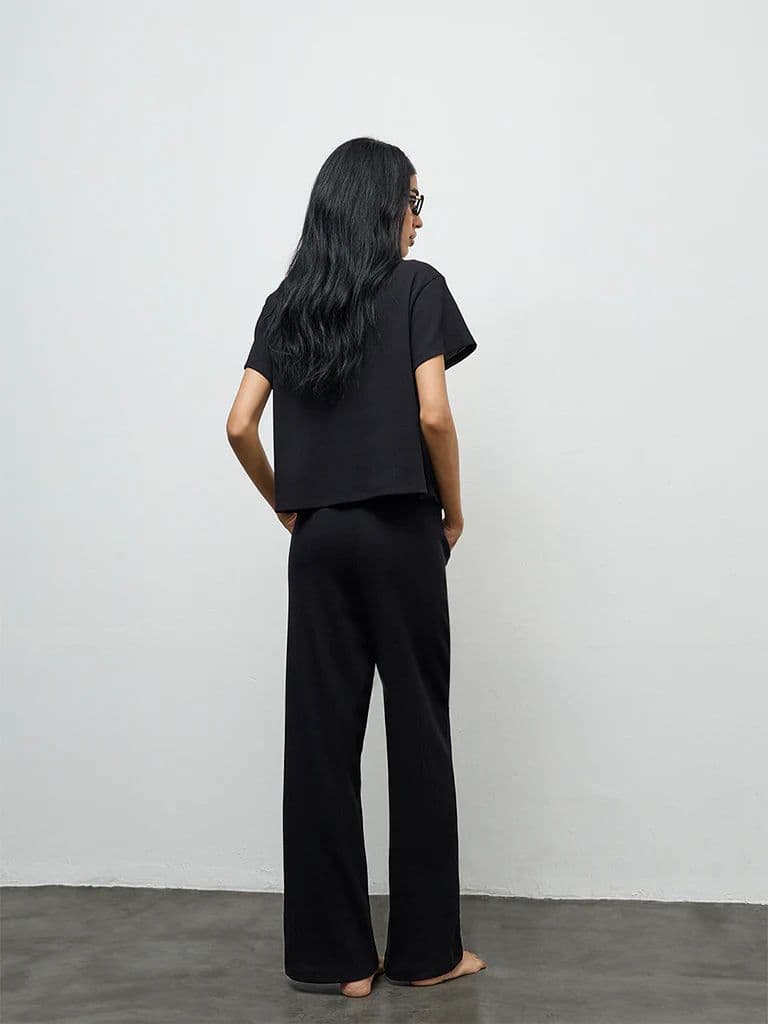 Superstar Black Waffle-Textured High-Rise Pants — photo 4