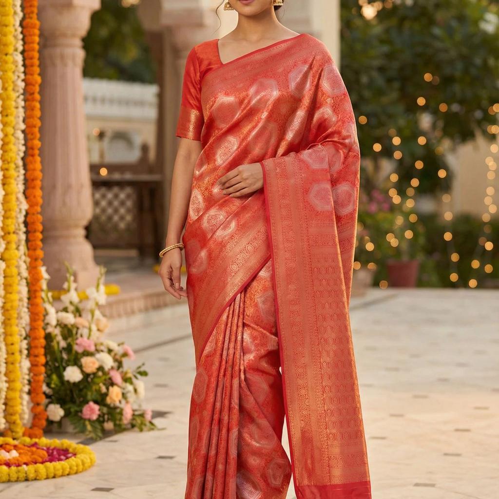 MIMOSA Women's Woven Design Kanjivaram Style Art Silk Saree with Blouse Piece - Gajjari ( SA00002246GJFREE )