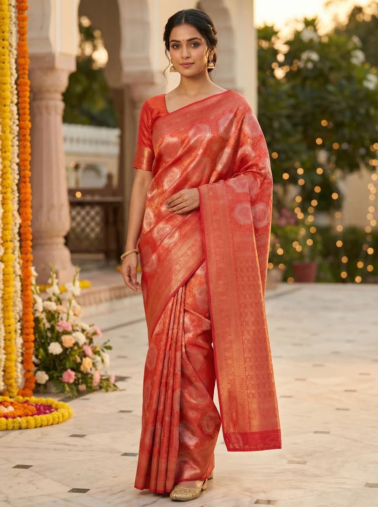 MIMOSA Women's Woven Design Kanjivaram Style Art Silk Saree with Blouse Piece - Gajjari ( SA00002246GJFREE ) — Default Title