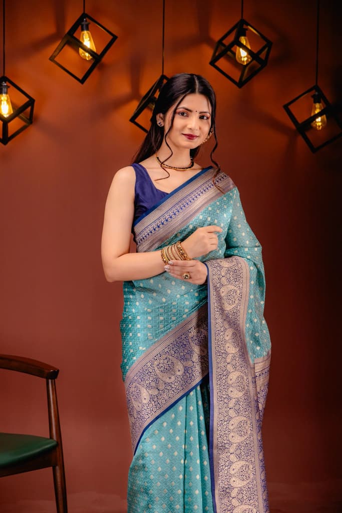 Mimosa Women's Woven Design Kanjivaram Style Art Silk Saree With Blouse Piece : SA00001612RMFREE — photo 2