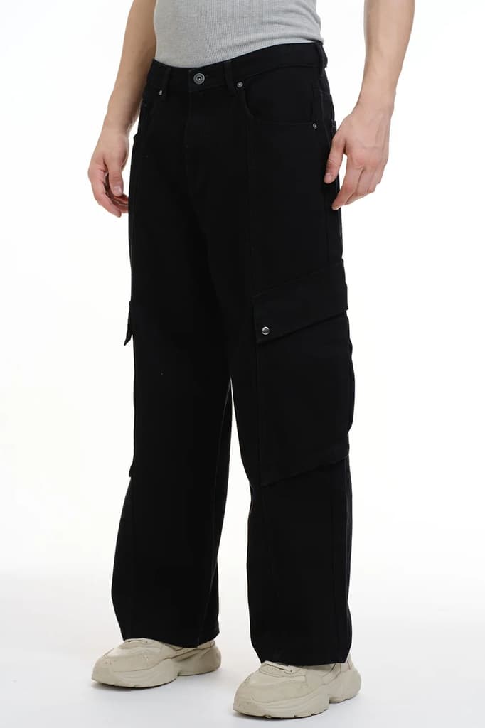 Black Cargo Denim Pants