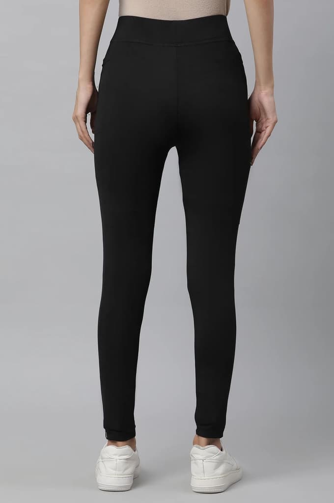 Black Solid Skinny Fit Tights With Elasticated Waist — photo 3