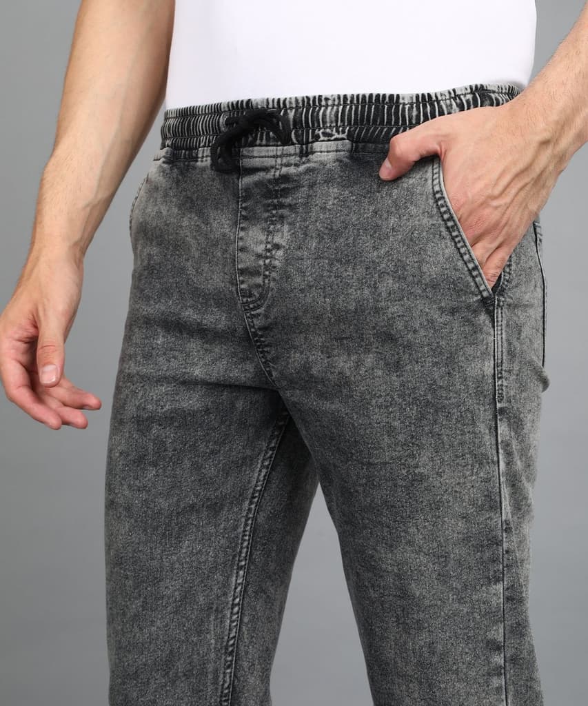Men's Grey Regular Fit Washed Jogger Jeans Stretchable — photo 6
