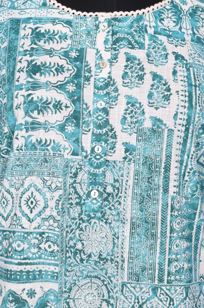 Teal Ethnic Motifs Pure Cotton Straight Kurta — photo 2