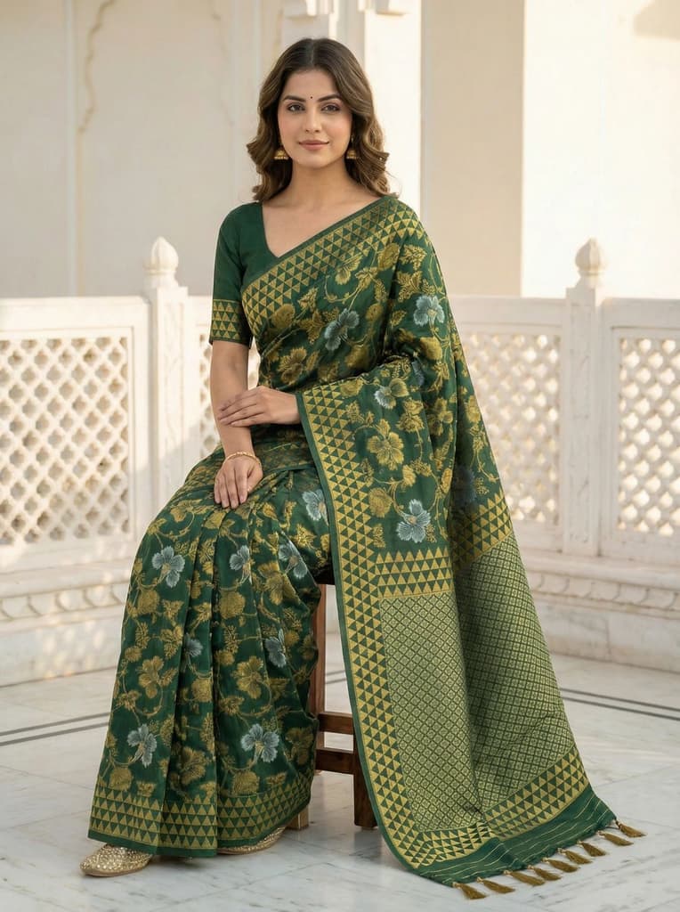 MIMOSA Women's Woven Design Kanjivaram Style Art Silk Saree with Blouse Piece - Green ( SA00003152GRNFREE ) — photo 3