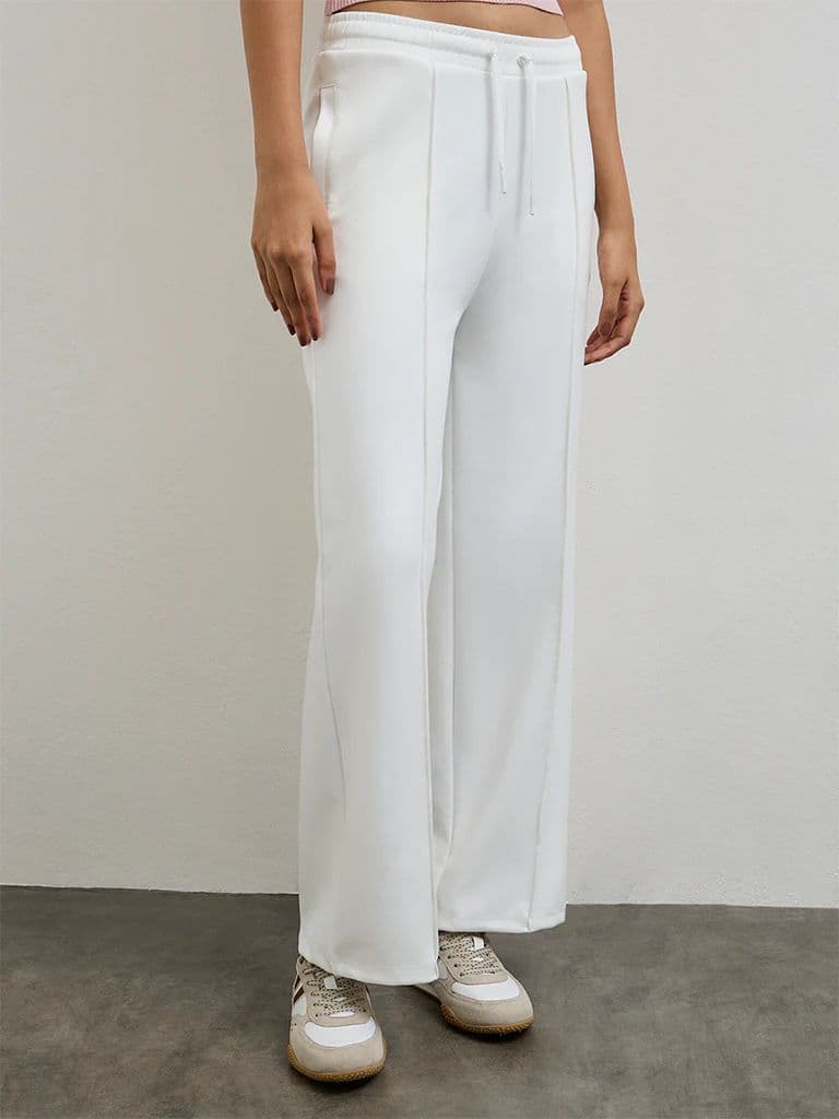 Nuoflexx White Pipeline-Detail High-Rise Track Pants — photo 2