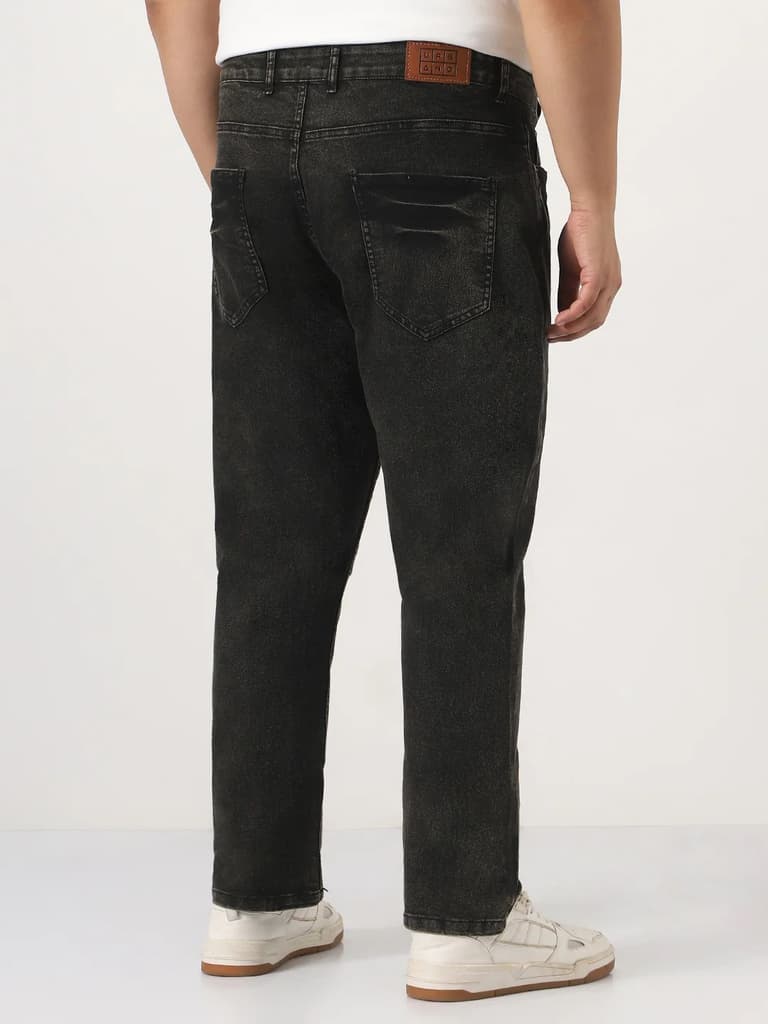 Plus Men's Black Straight Fit Heavy Washed Jeans Stretchable — photo 3