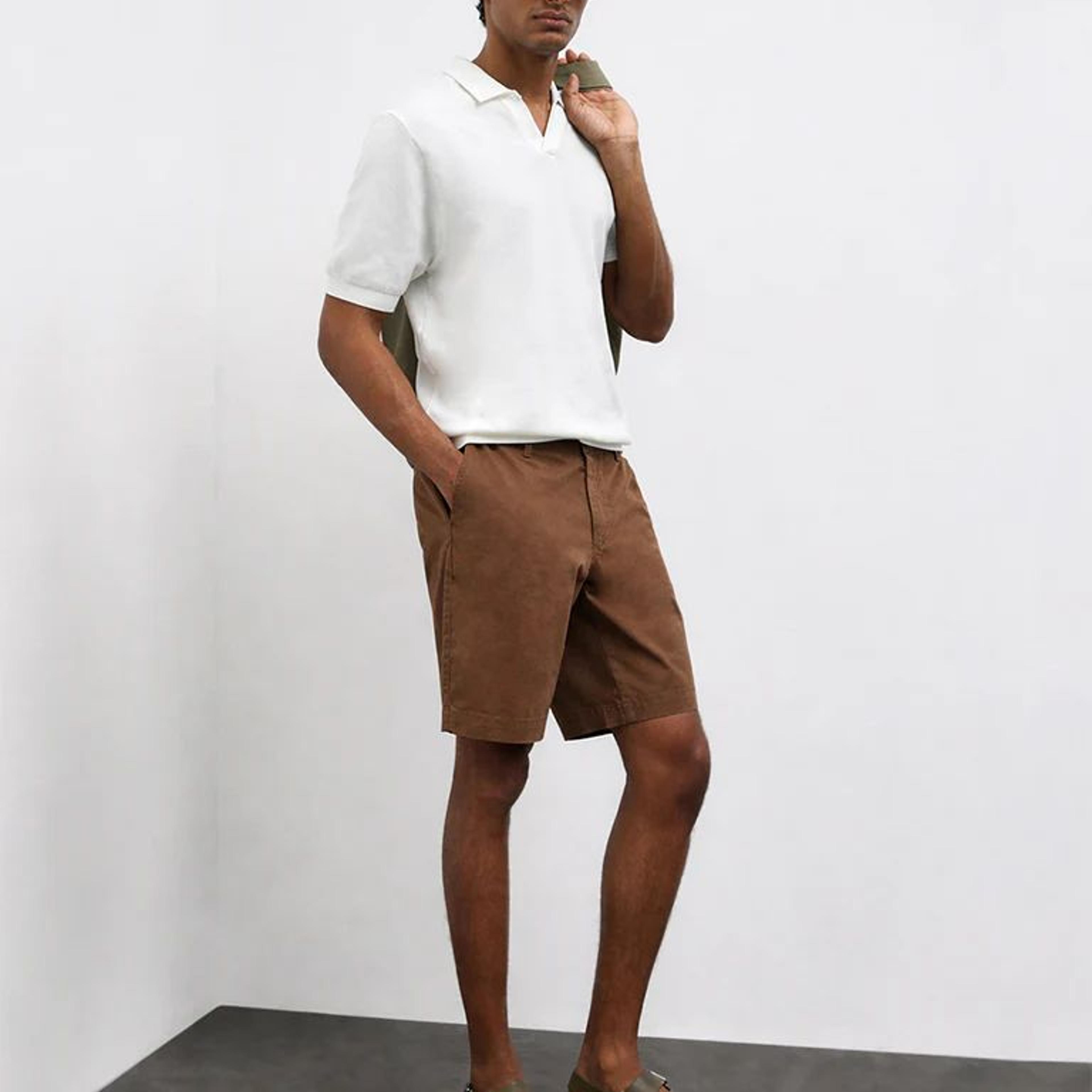 WES Casuals Brown Relaxed-Fit Mid-Rise Cotton-Blend Carpenter Shorts