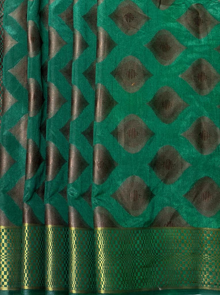 MIMOSA Women's Woven Design Banarasi Style Raw Silk Saree with Blouse Piece - Green ( SA00003130GRNFREE ) — photo 6
