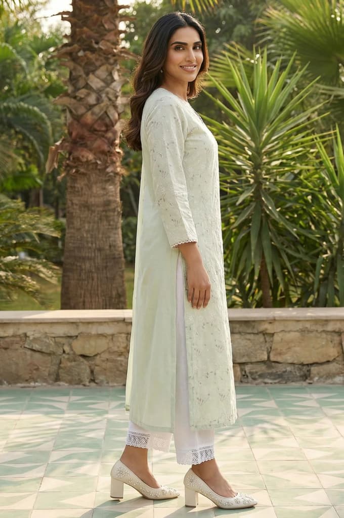 Green Chikankari Pure Cotton Straight Kurta — photo 5