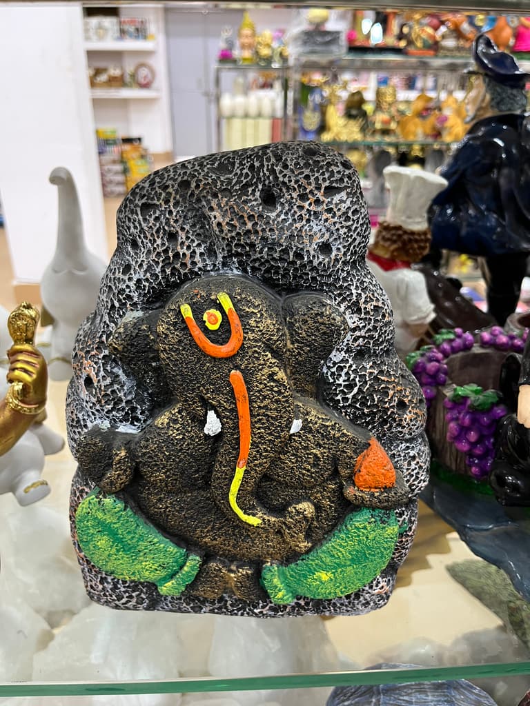 Ganesha Statue | Sculpture | Stone | Black, Orange, Green