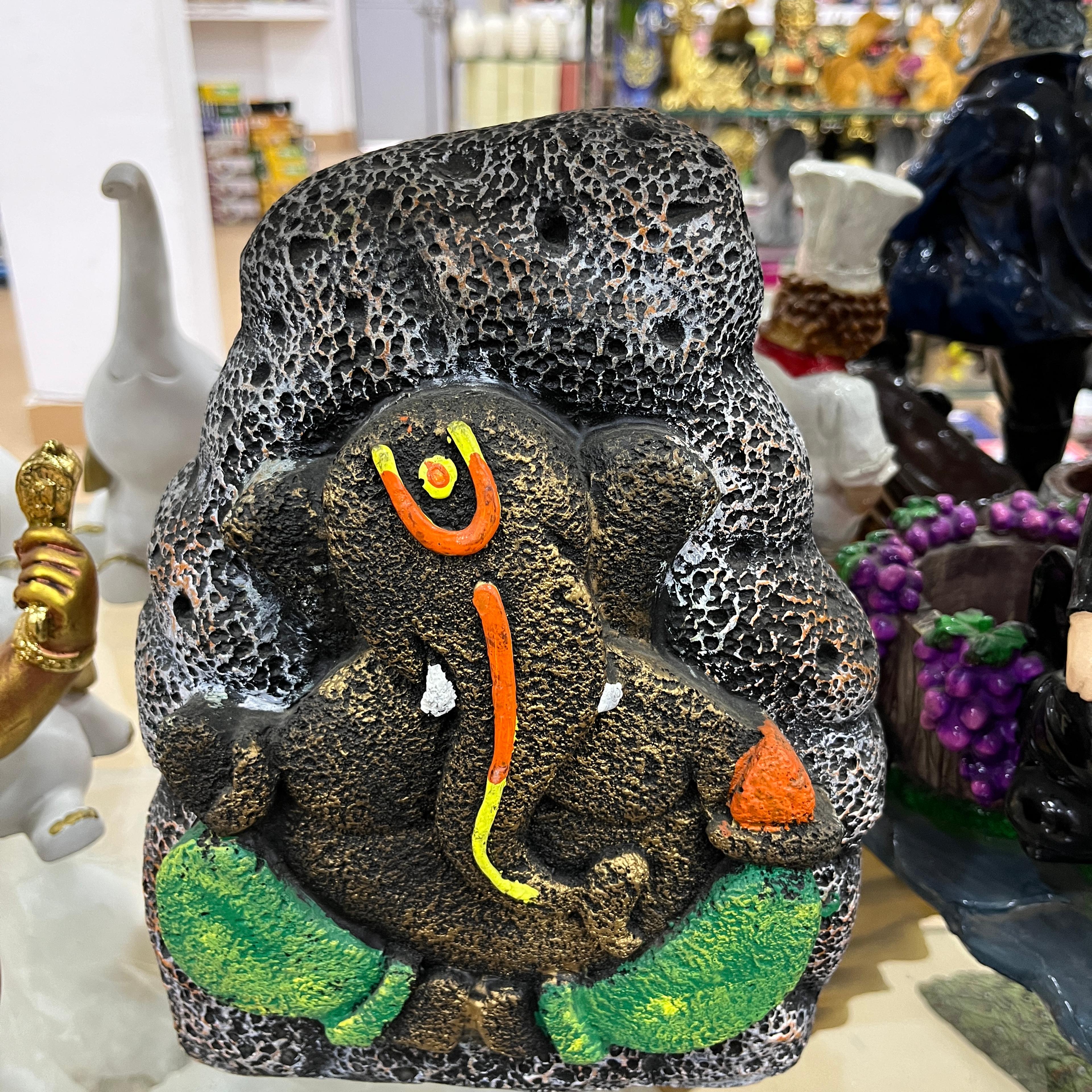 Ganesha Statue | Sculpture | Stone | Black, Orange, Green