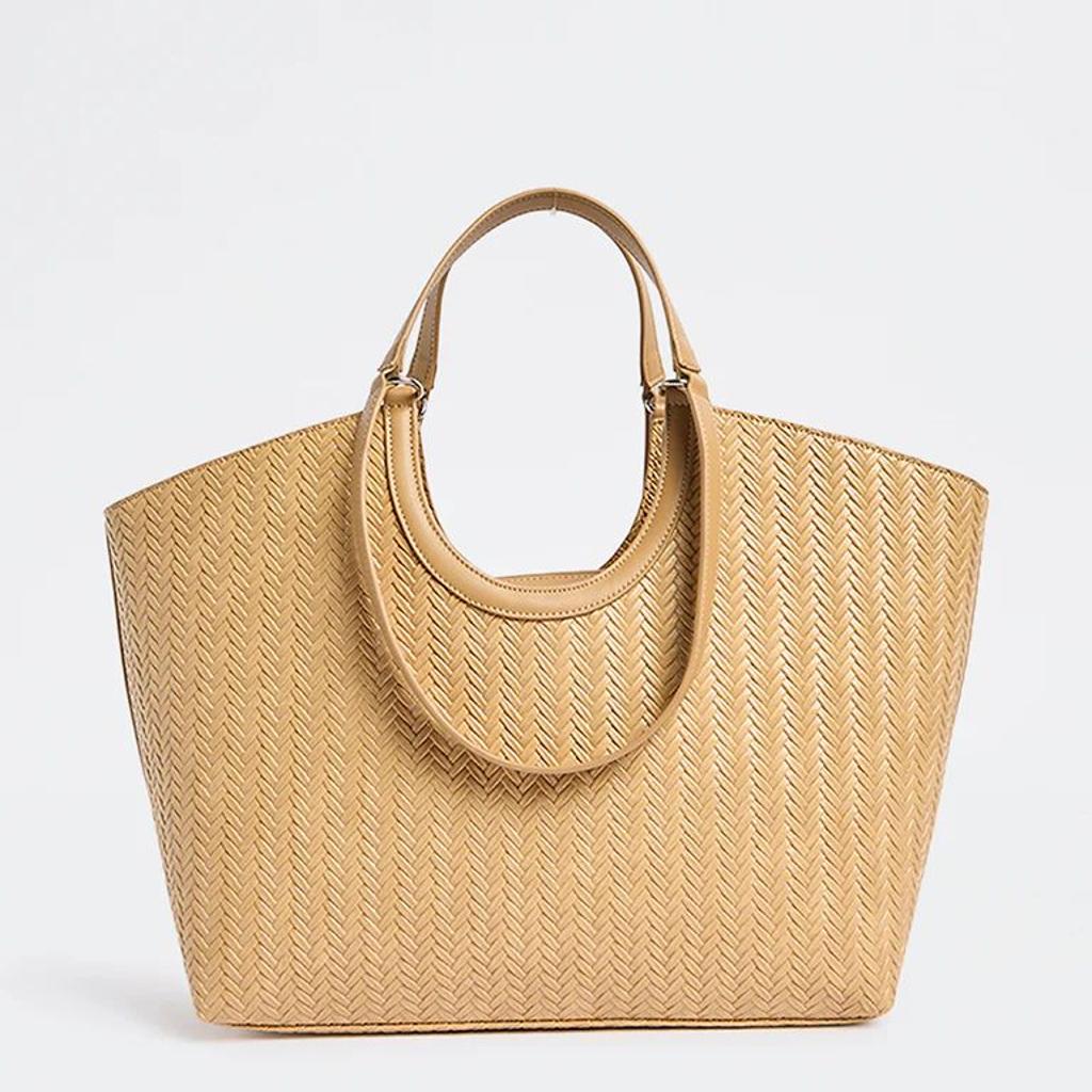 Westside Mustard Woven Textured Handbag with Pouch