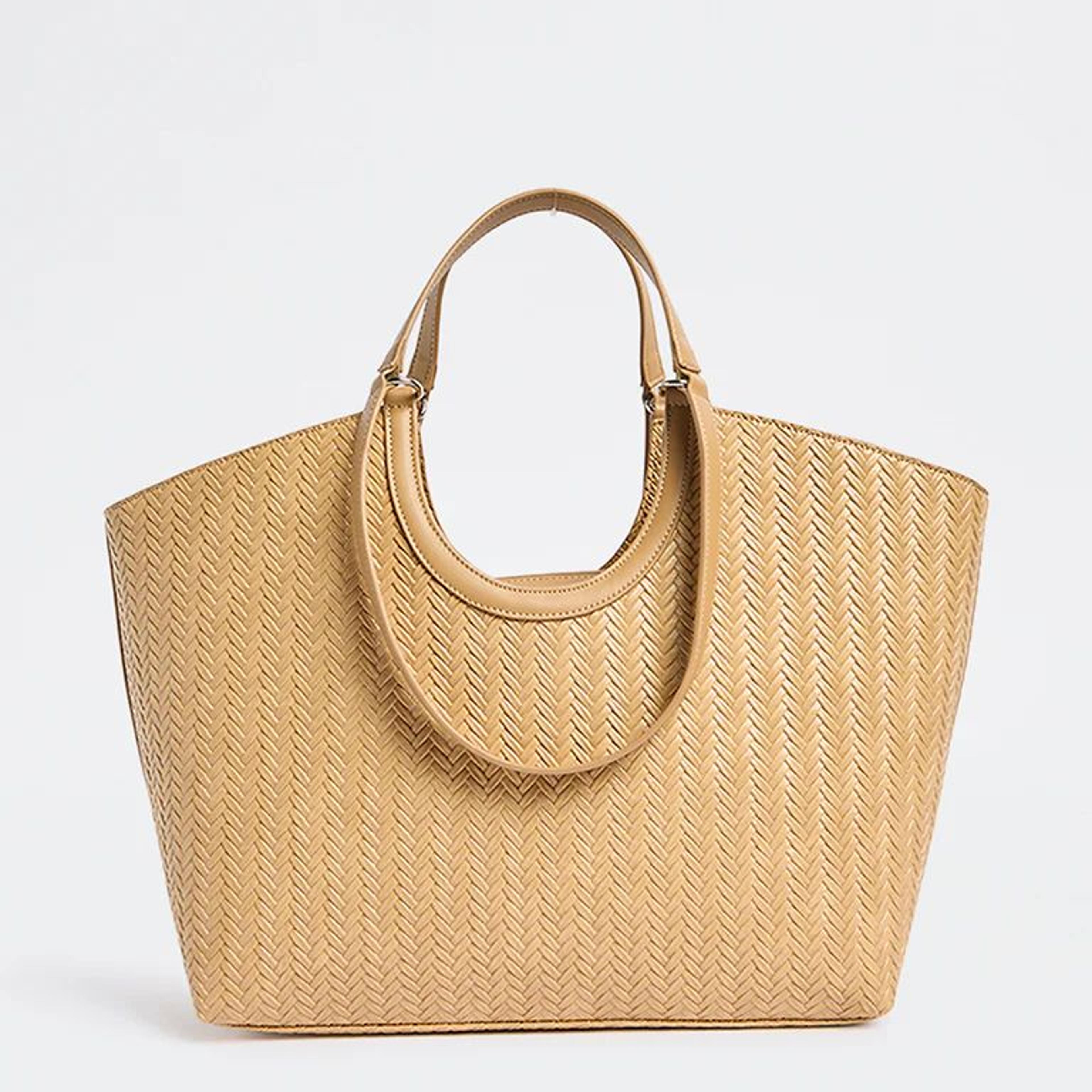 Westside Mustard Woven Textured Handbag with Pouch
