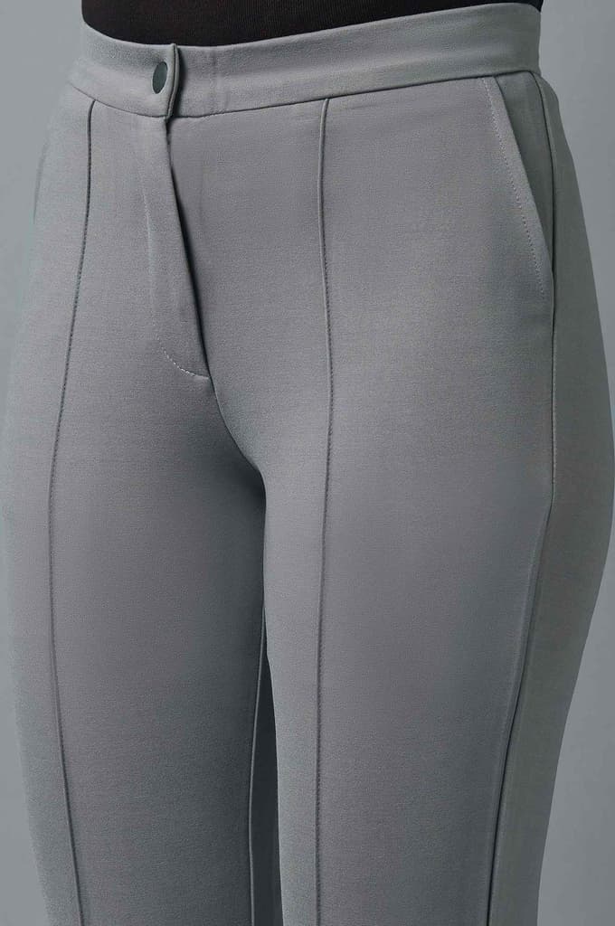 Grey Solid Straight Fit Trousers With Pintuck Detail — photo 6