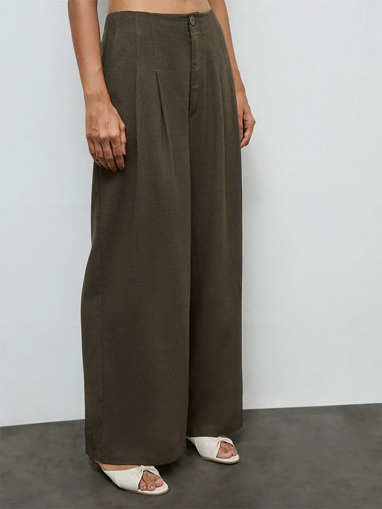 LOV Dark Olive High-Rise Trousers — photo 2