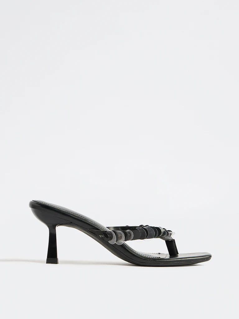 LUNA BLU Black Sequin-Detailed Thong-Strap Heel Sandals — photo 3