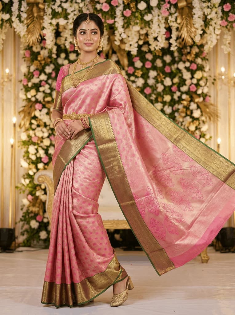 MIMOSA Women's Woven Design Kanjivaram Style Art Silk Saree with Blouse Piece - Rani Pink (SA00002866RNFREE) — photo 2