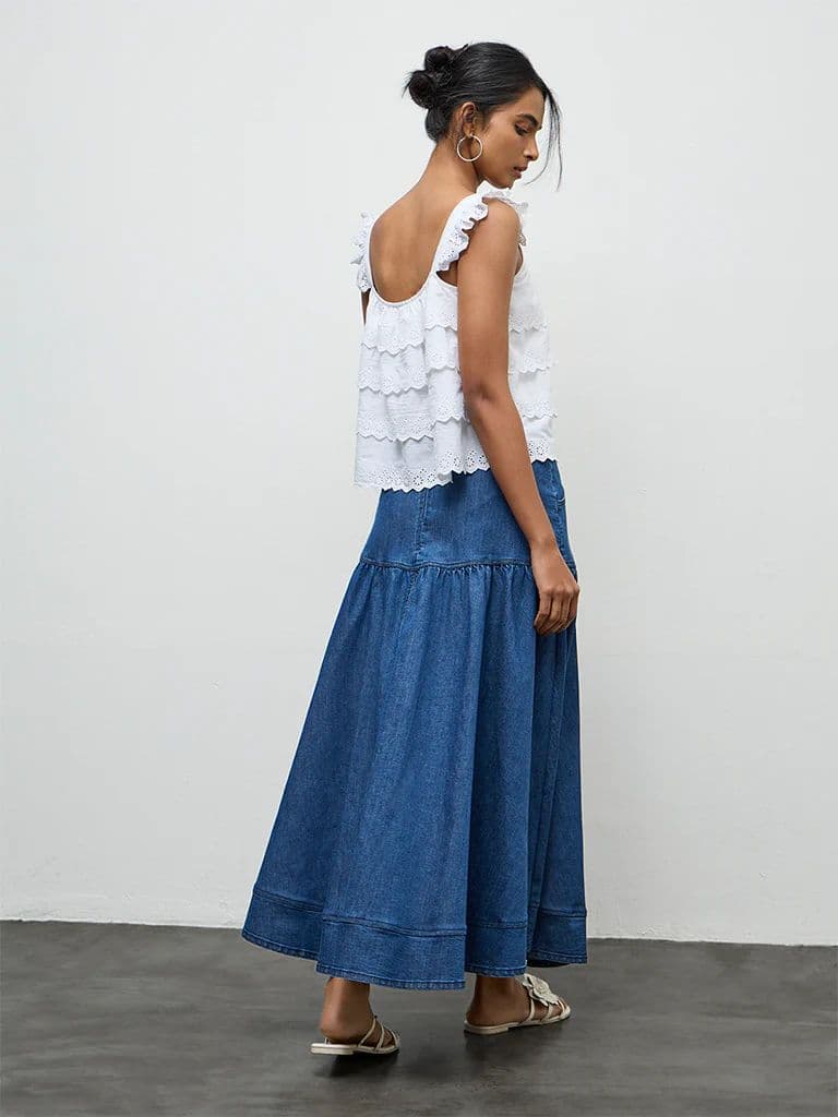 LOV Blue Solid Denim Skirt — photo 4