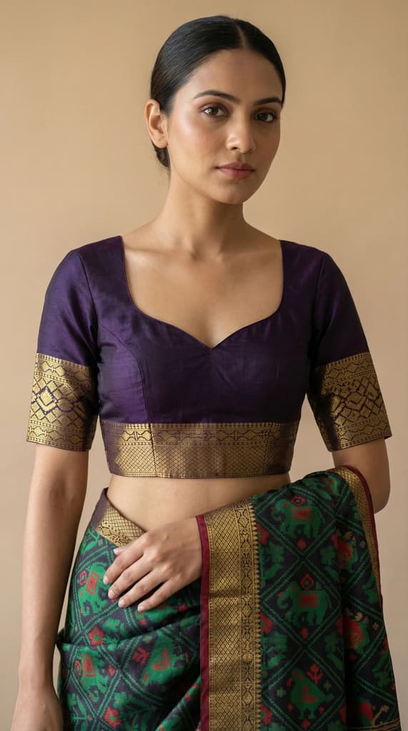 MIMOSA Women's Woven Design Paithani Style Raw Silk Saree with Blouse Piece - Navy ( SA00003128NVFREE ) — photo 4