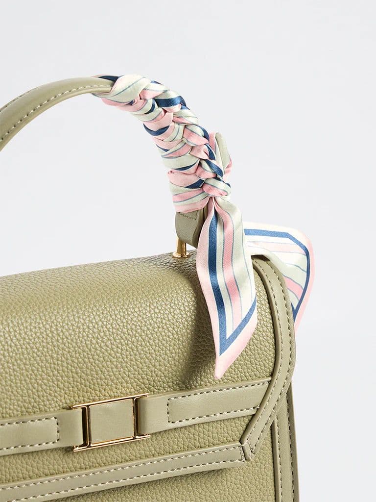 Westside Olive Textured Satchel Bag with a Scarf — photo 3