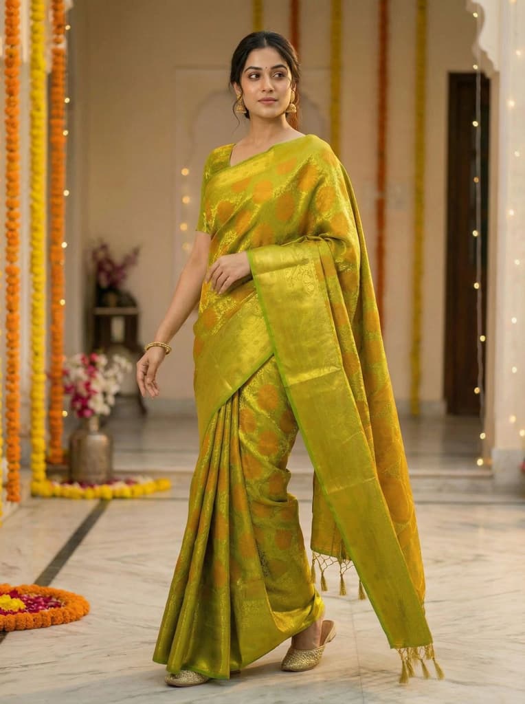 MIMOSA Women's Woven Design Kanjivaram Style Art Silk Saree with Blouse Piece - Olive ( SA00003147OLFREE ) — photo 2