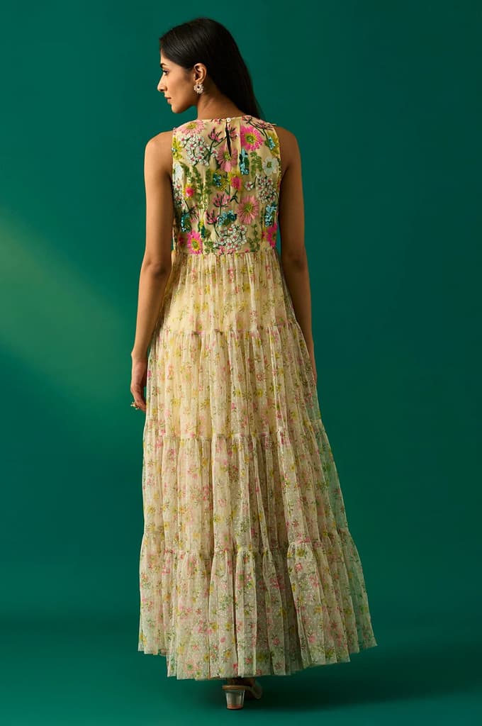 Yellow Embroidered Fit & Flare Georgette Dress — photo 4