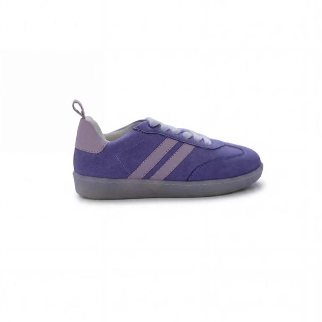 Yellow Lilac Suede-Detail Lace-Up Sneakers