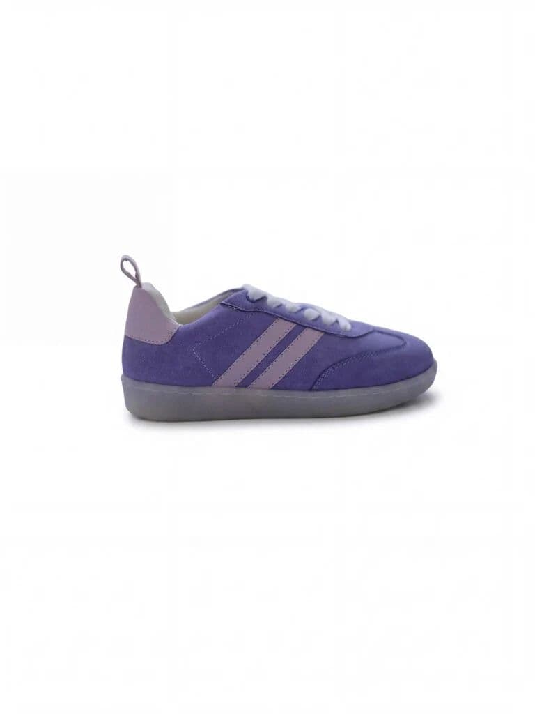 Yellow Lilac Suede-Detail Lace-Up Sneakers
