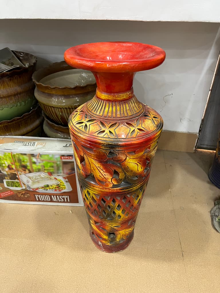 Vase with Flower Design | Decorative | Ceramic | Yellow and Orange
