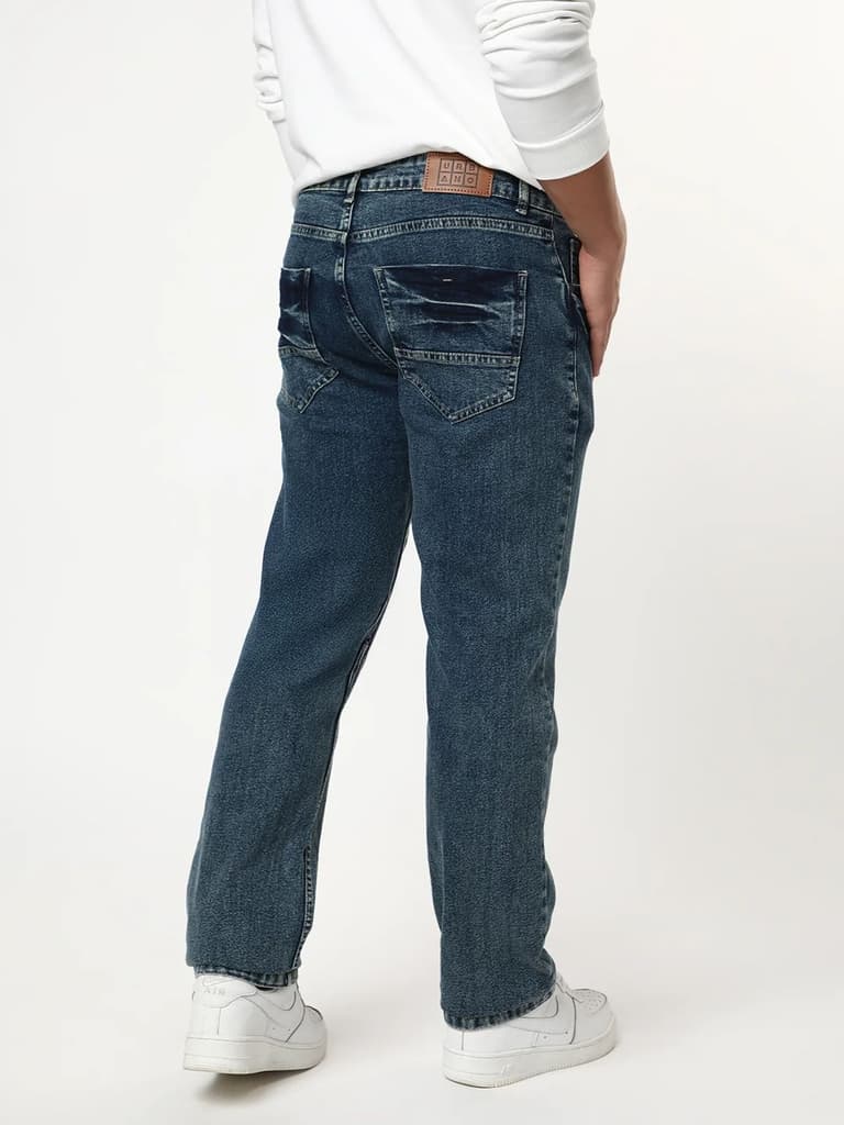 Men's Light Blue Regular Fit Acid Washed Denim Jeans Stretchable — photo 4