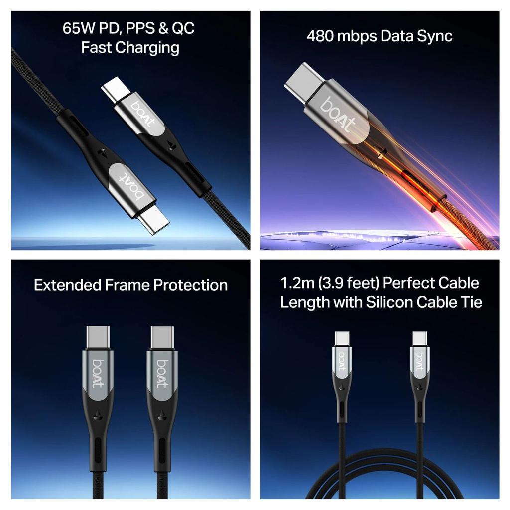 boAt Type C to C 65W Cable | Fast Charging Cable with 65W Output, 480 Mbps Data Sync & Nylon Braided Skin — photo 7
