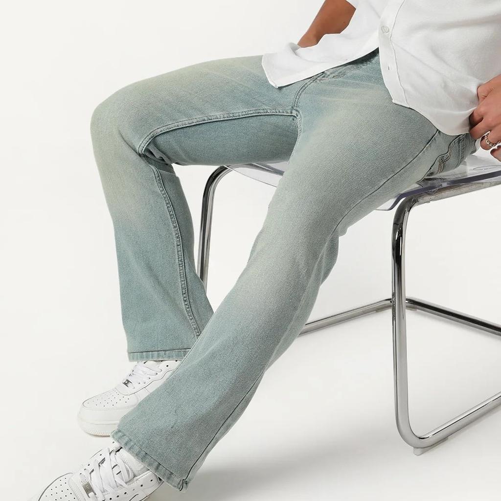 Men's Ice Blue Bootcut Fit Mid Rise Tinted Heavy Washed Jeans Stretchable