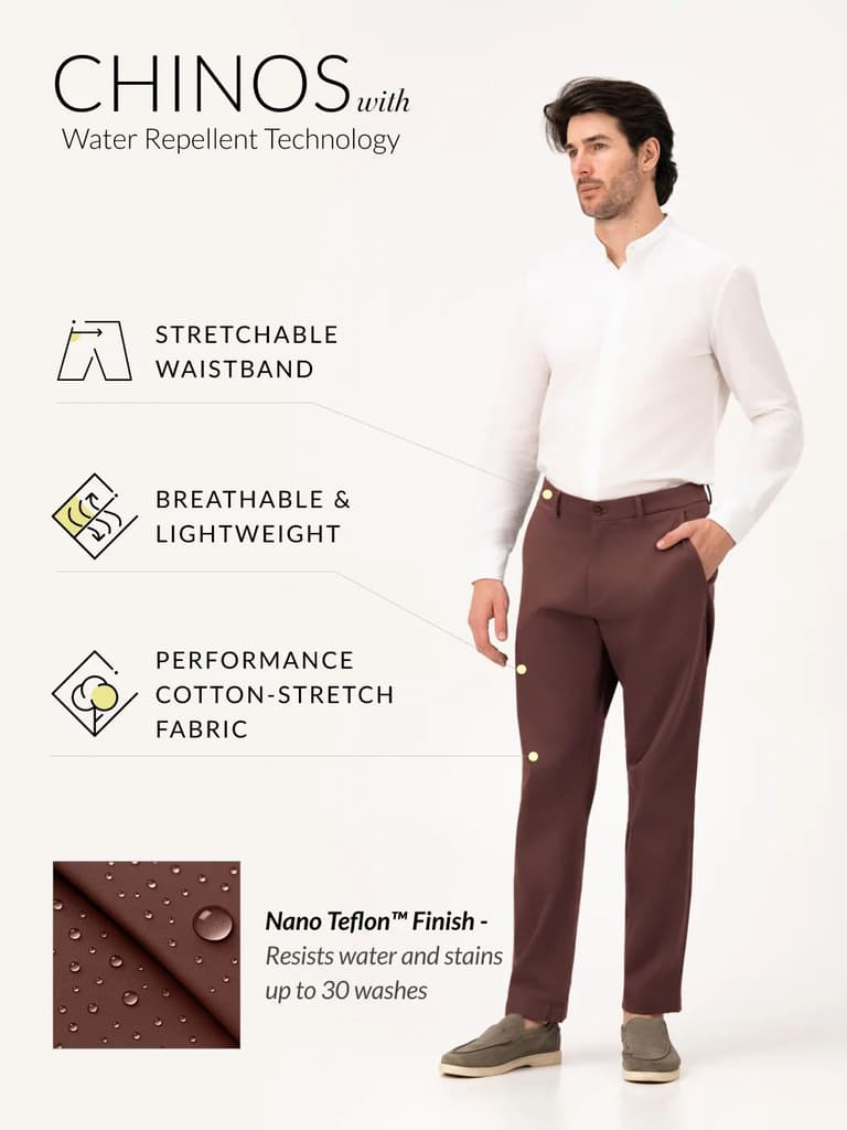Cognora Brown Relaxed Fit Stretch Chinos for Men — photo 3