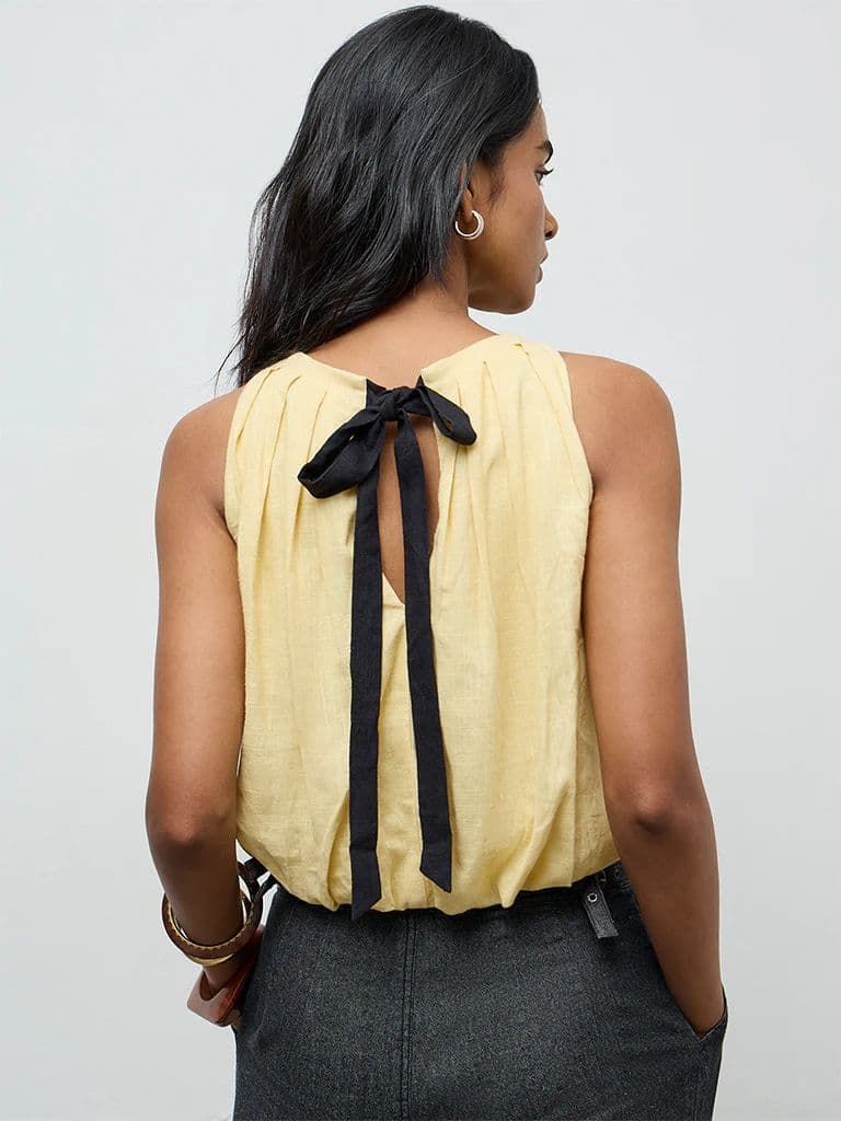 LOV Yellow Solid Linen-Blend Top — photo 4