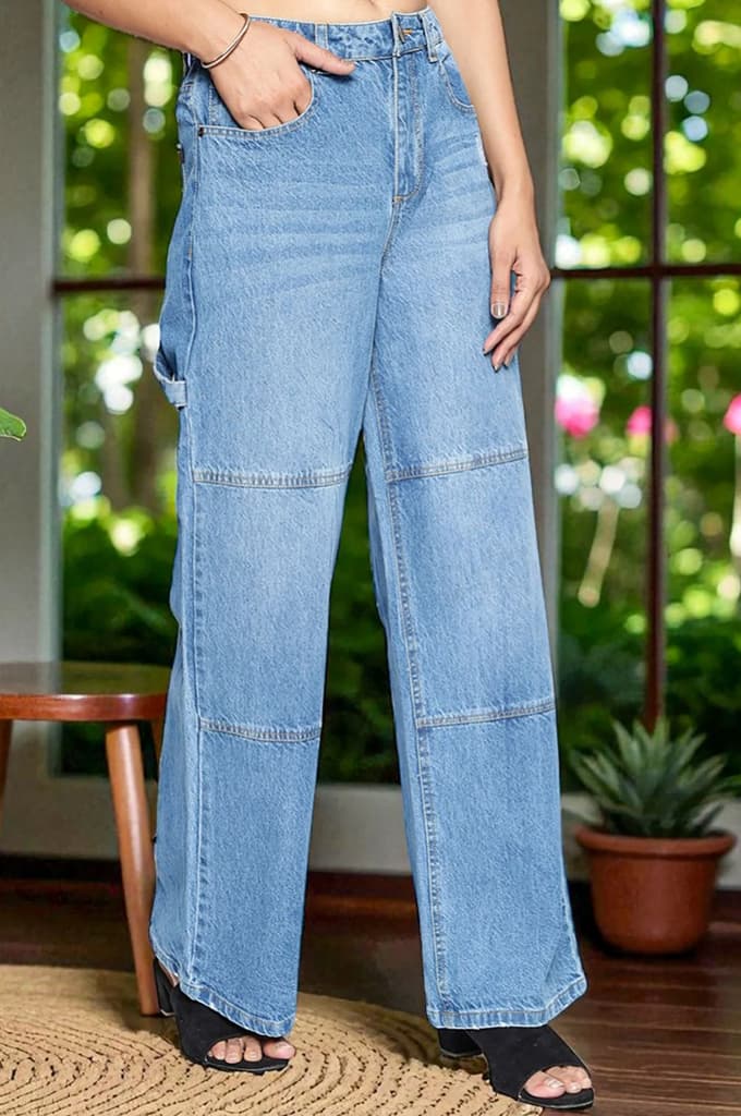 Light Blue Pure Cotton Flared Denim Pants with YKK Zipper — photo 6