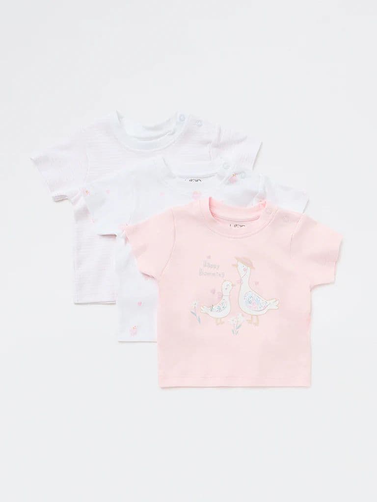 HOP Baby Girls Pink Printed Cotton T-Shirts (Pack of 3) — photo 2