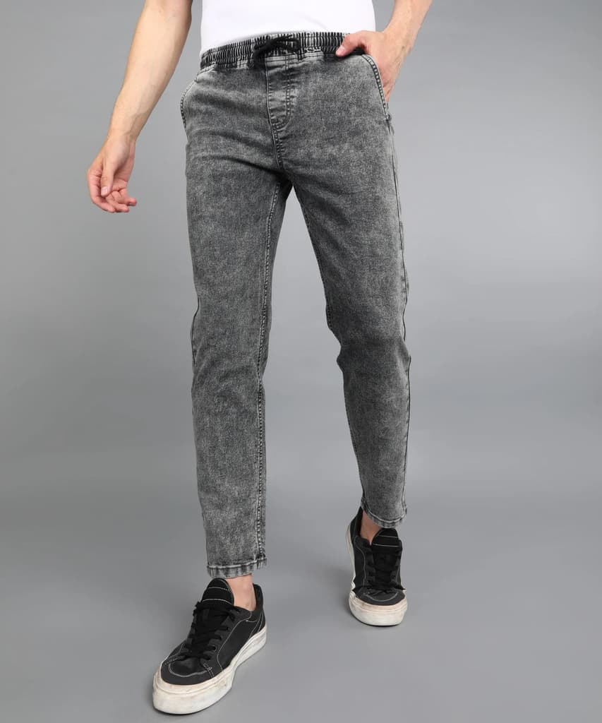 Men's Grey Regular Fit Washed Jogger Jeans Stretchable — photo 2
