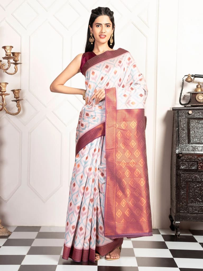 Mimosa Women's Woven Design Pochampally Style Art Silk Saree With Blouse Piece : SA00001953PNKFREE — photo 2