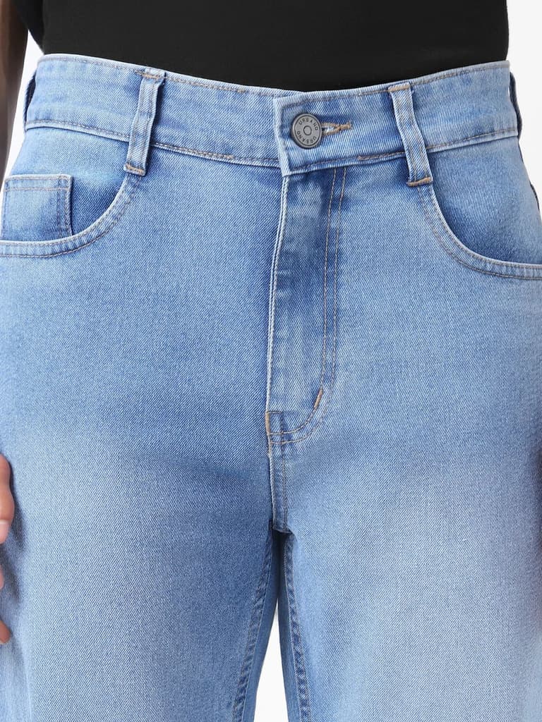 Men's Light Blue Straight Fit Washed Jeans Stretchable — photo 5