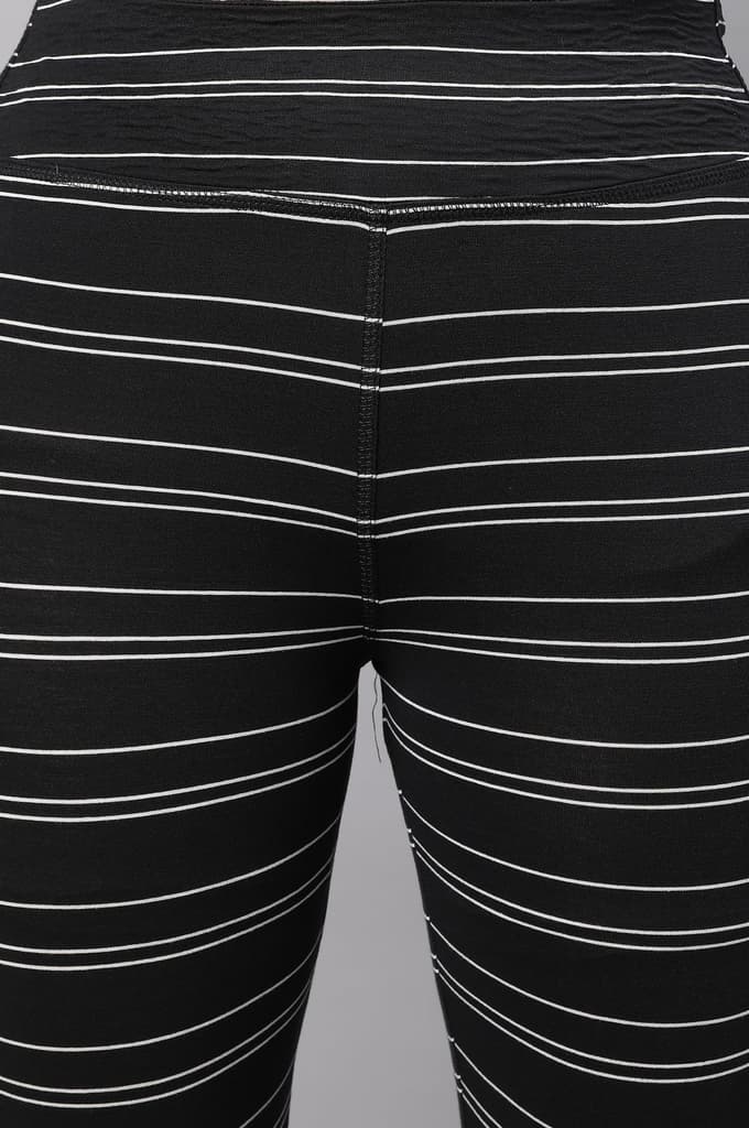 Black Striped Skinny Fit Cotton Tights With High Waistband — photo 6