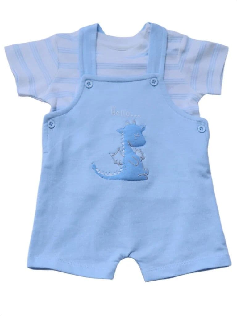 HOP Baby Boys Blue Cotton Dungaree with T-Shirt Set — photo 2