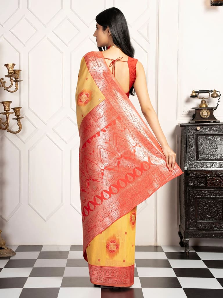 Mimosa Women's Woven Design Kanjivaram Style Art Silk Saree With Blouse Piece : SA00002066GDFREE — photo 4