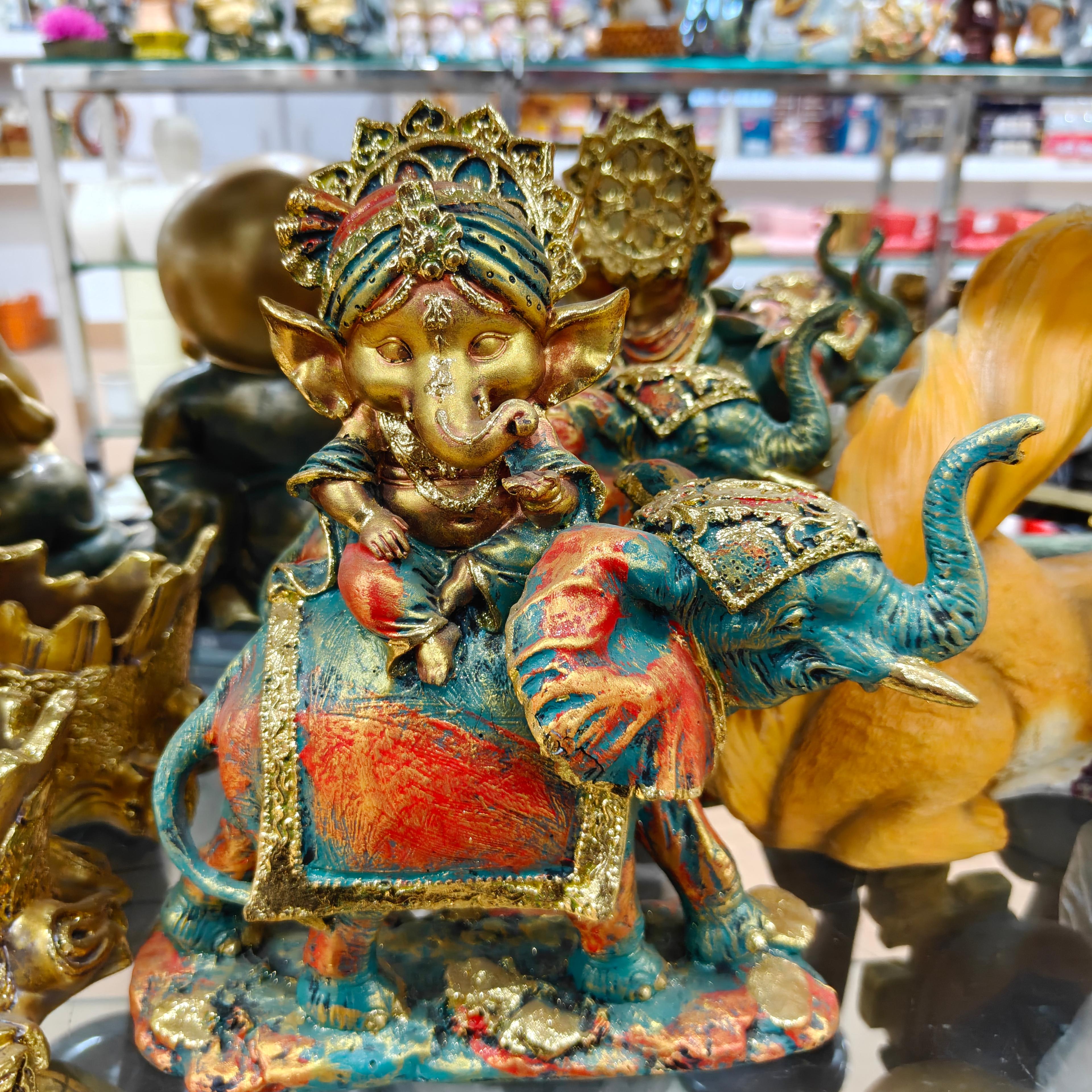 Ganesha Statue | Gold | Decorative | Blue