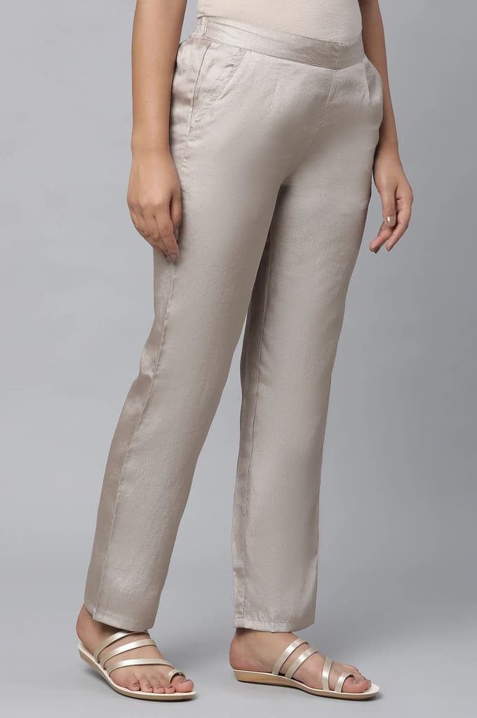 Gold Solid Straight Fit Woven Pants With Elasticated Waist — photo 4