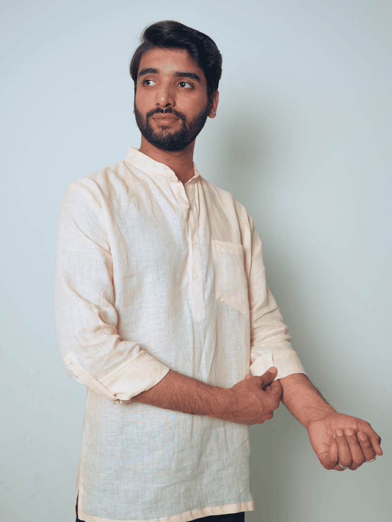 भोर (Bhor) - Men Light Peach Premium Linen Short Kurta — photo 2