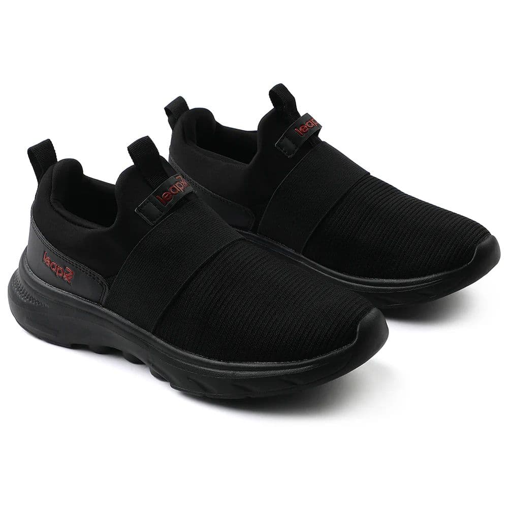 Leap7x Black Non Lacing Sports Walking Shoes For Men SENTINO By Liberty — photo 5